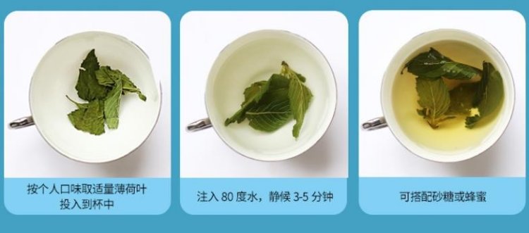 Original Chinese-labelled Mint Leaf Tea brewing illustration with English conditions