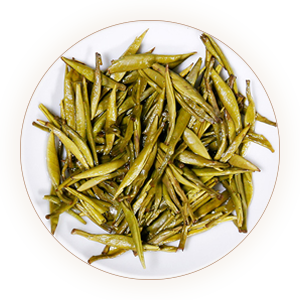 An inherited reference photograph of infused Junshan Yinzhen buds and leaves