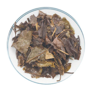 An inherited reference photograph of infused Aged white tea leaves