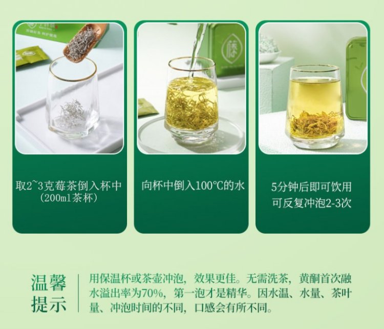 Original Chinese-labelled Meicha Vine Tea brewing illustration with English conditions