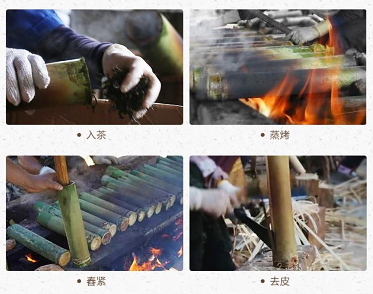 Original Chinese-labelled Bamboo-Tube Tea (Zhu Tong Cha) process illustration